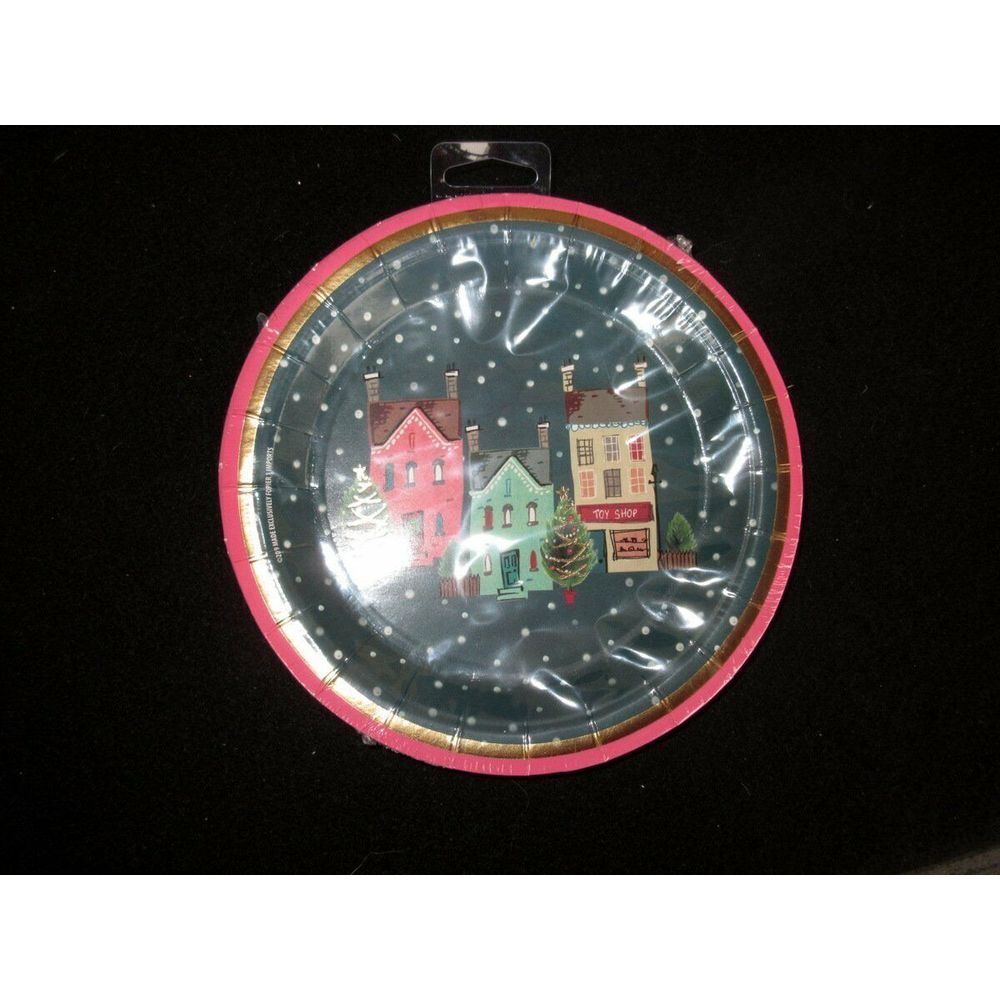 Pier 1 Imports Set Christmas Salad/Dessert Paper Plates/Napkins Village Night - Picture 4 of 5